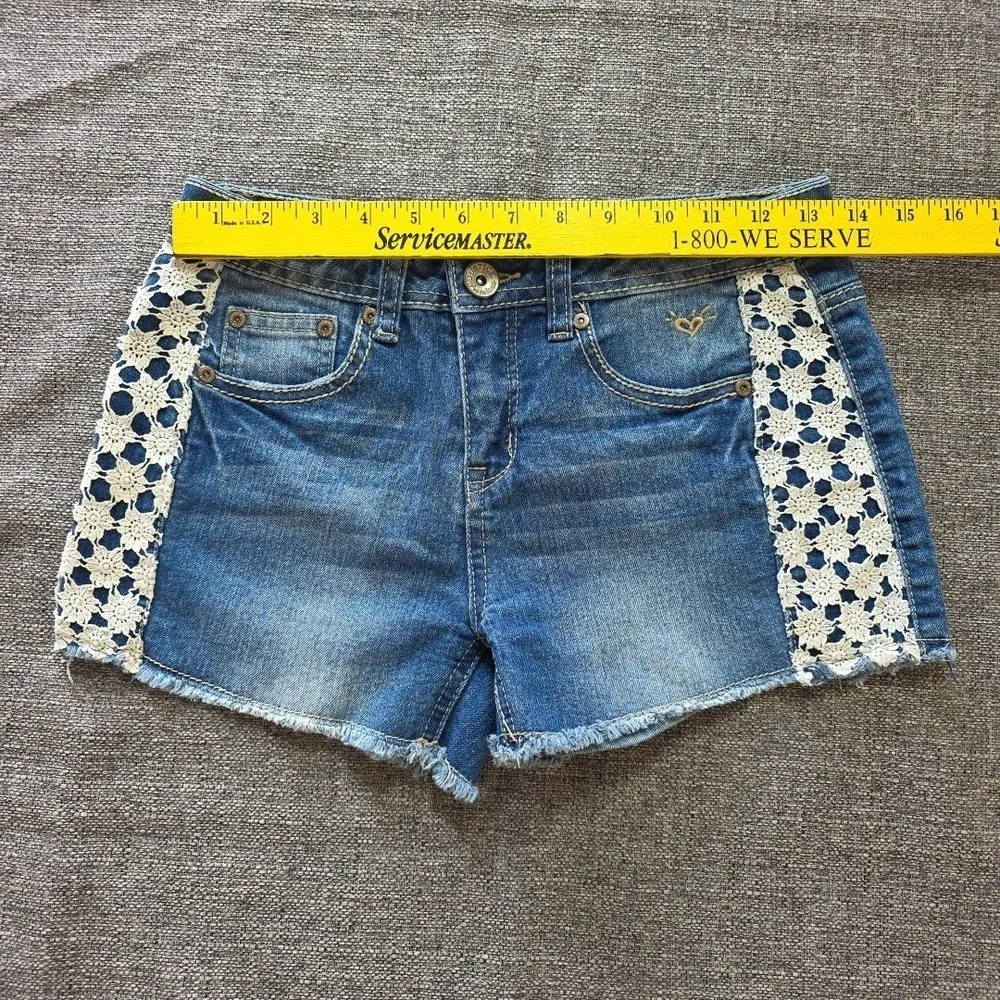 Justice Girl's Blue Jean Shorts Size 14 R White Lace Accents